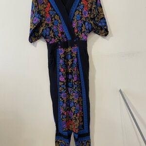 ANTHROPOLOGIE ETT:TWA Jumpsuit Women Scarf Floral Flower Print Pattern Size 6